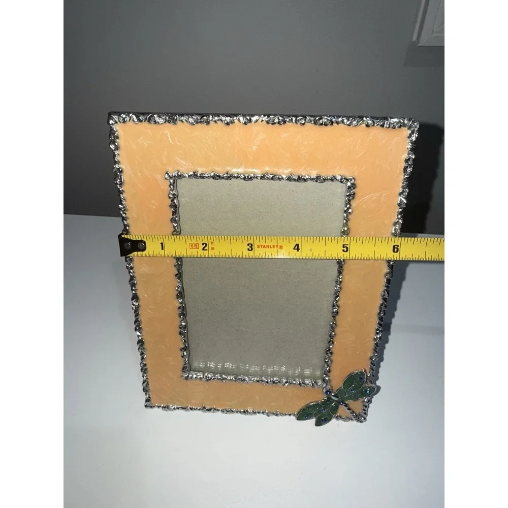 Dragonfly Orange Yellow Enamel Photo‎ Frame Jeweled Rectangle Metal